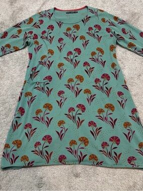 Gudrun Sjoden BEAUTIFUL Teal Sweater Dress with Pink and Orange Floral Print